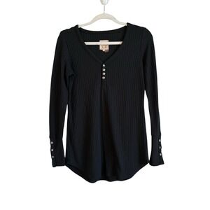 Chaser Thermal Waffle Knit Long Sleeve Henley Top Women's Small Black‎ Cozycore